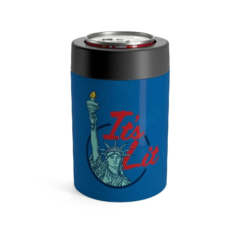 custom coffee mugs for family -It's Lit (Statue of Liberty) Can Cooler