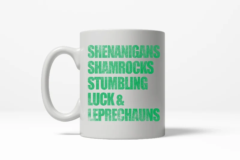 kids coffee mugs -Shenanigans Shamrocks Stumbling Luck & Leprechauns Irish St Pats Coffee Drinking Mug - 11oz