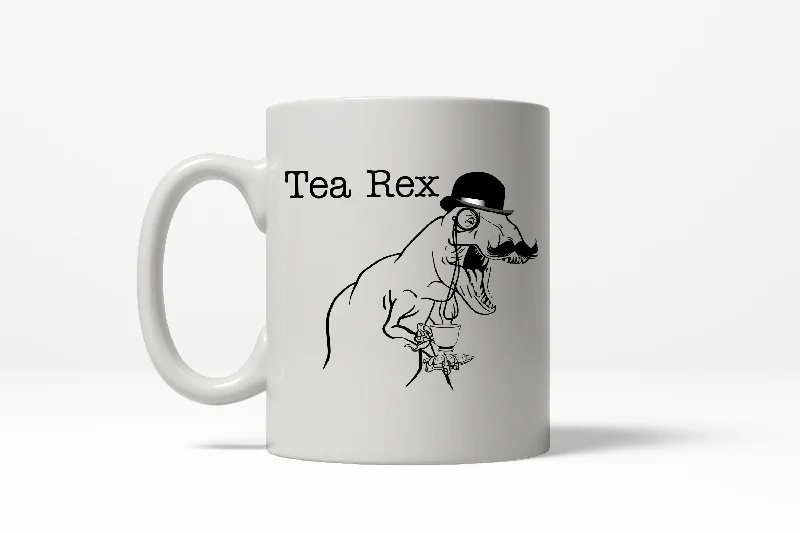 travel coffee mugs for hiking -Tea Rex Funny Dinosaur Nerdy Vintage Ceramic Coffee Drinking Mug  - 11oz