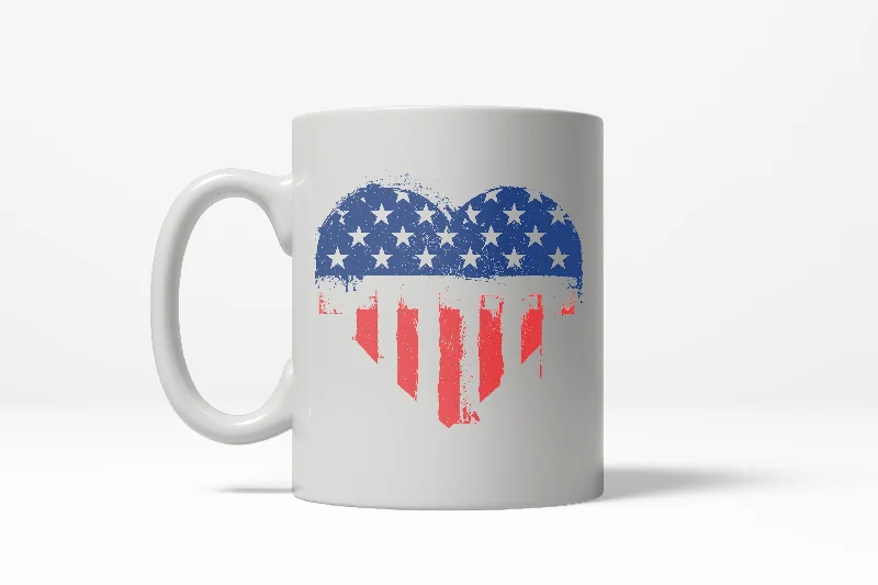 custom tea mugs -USA Heart Vintage American Flag United States Patriotic Ceramic Coffee Drinking Mug - 11oz